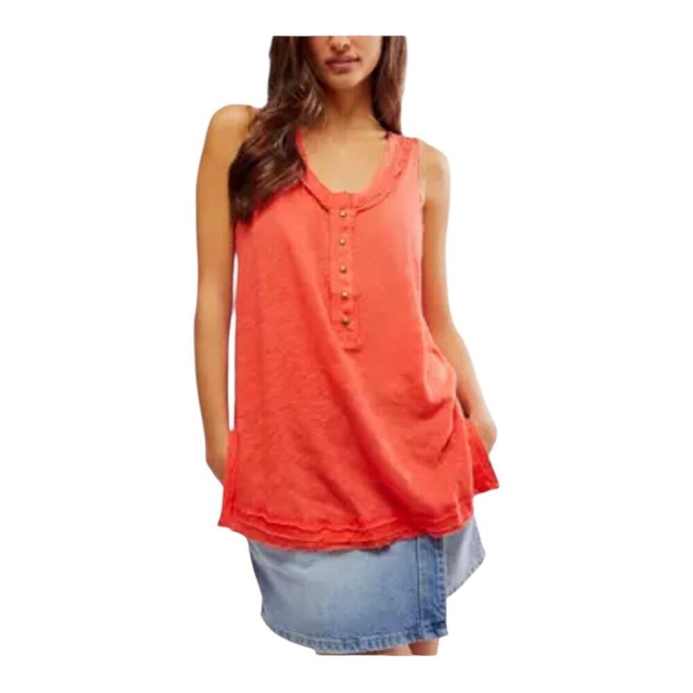 We The Free Free People Love Language Henley Tank Top Coral Sleeveless NWT Small